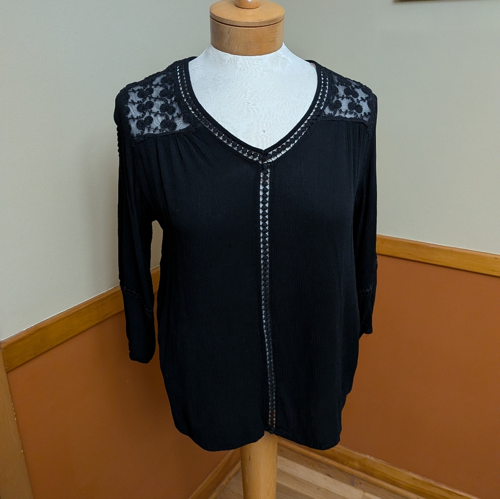 JohnPaulRichard Black Lace Accent Blouse